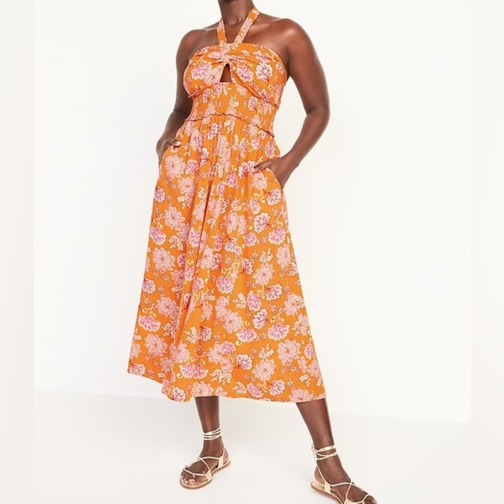 Old Navy Fit & Flare Halter Floral Maxi Dress